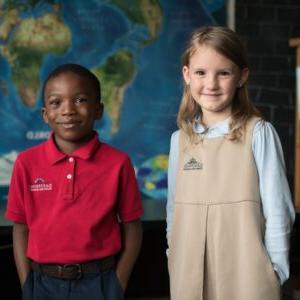 A boy and girl lower school student from Dayspring Christian Academy posing for a picture